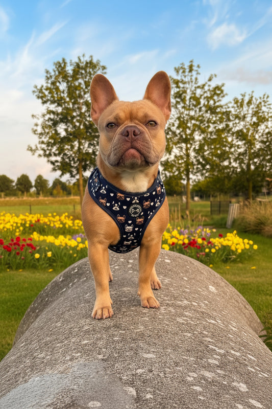 Frenchie by Soof hondentuig – verstelbaar tuigje met ademende meshvoering voor Franse Bulldog