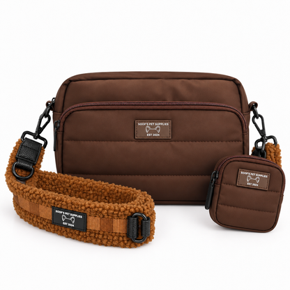 Bruine tas met teddyschouderband cognac Soof's Pet Supplies