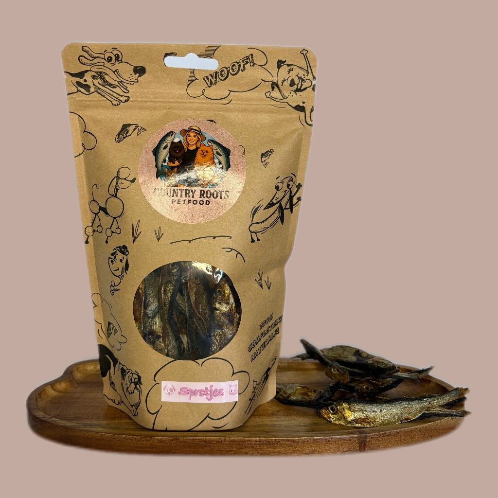 erpakking Country Roots gedroogde sprotjes 100g – hondensnack