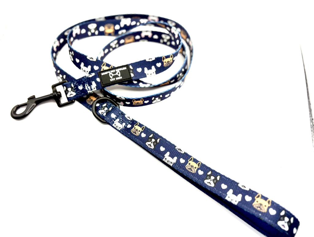 Frenchie by Soof hondenriem – blauwe hondenriem van 157 cm met gevoerde handgreep, ideaal voor Franse Bulldog

