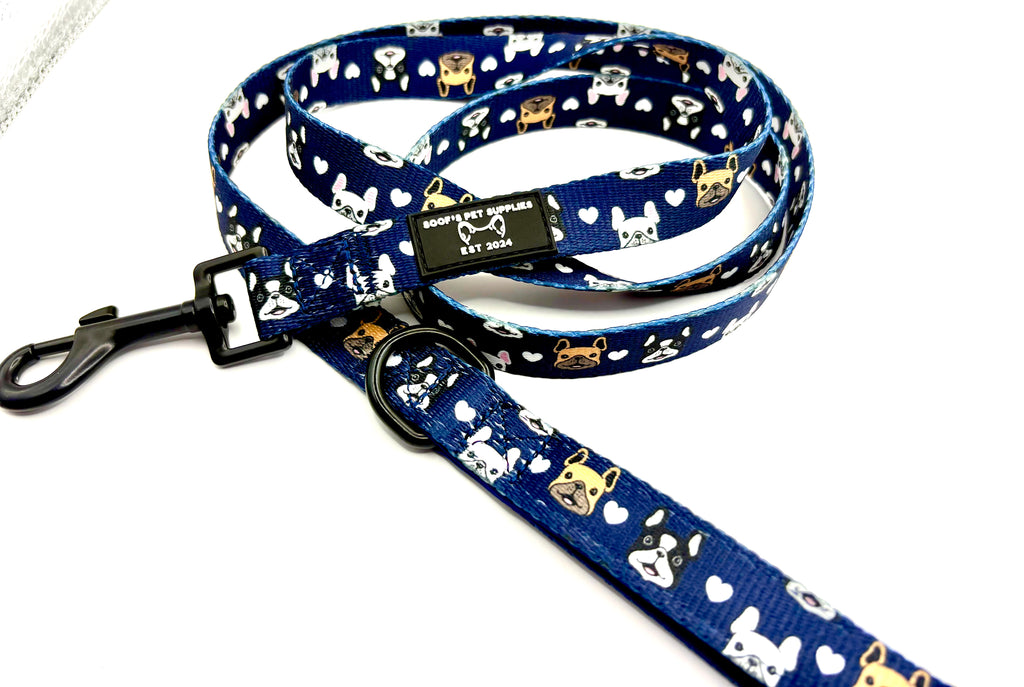 Frenchie by Soof hondenriem – blauwe hondenriem van 157 cm met gevoerde handgreep, ideaal voor Franse Bulldog

