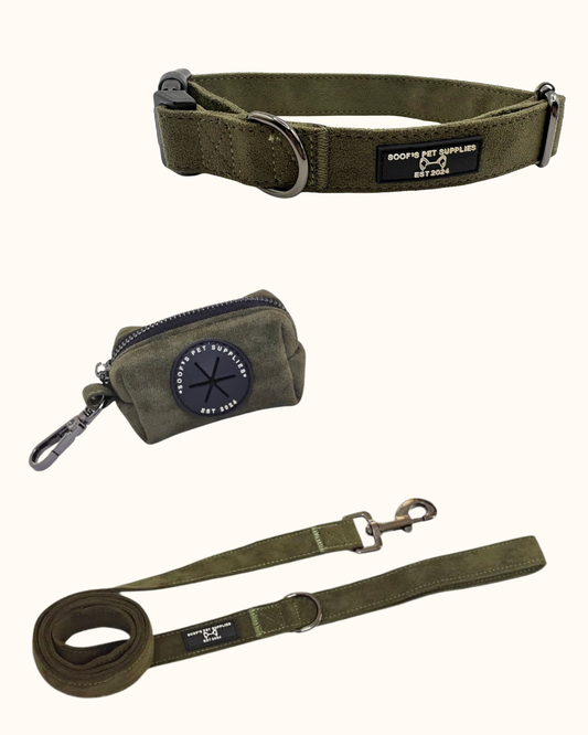 Velvet Set - Moss met Halsband, Riem & Poepzakhouder
