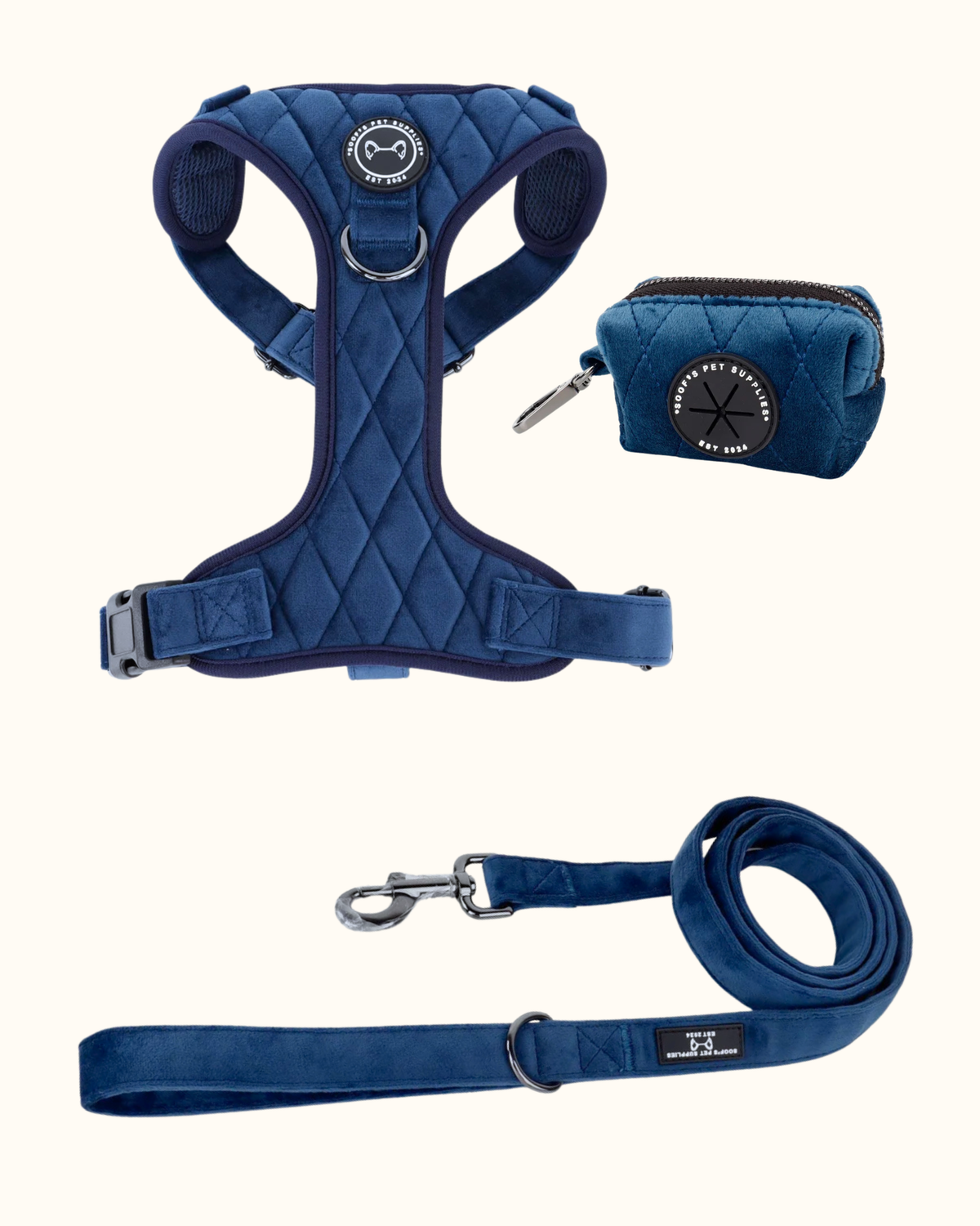 Velvet set - Cobalt Dream met Tuig, Riem & Poepzakhouder
