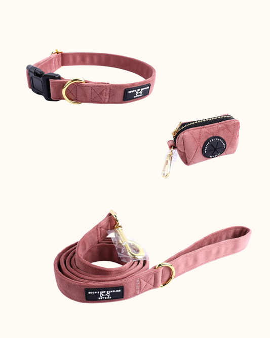 Velvet Set - Roze Met Halsband, Riem en Poepzakhouder