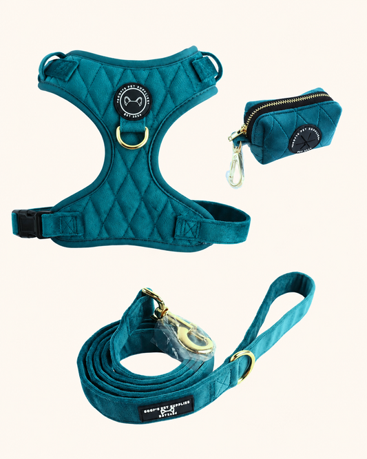 emerald-blue-velvet-anti-trektuig-met-riem-en-poepzakhouder